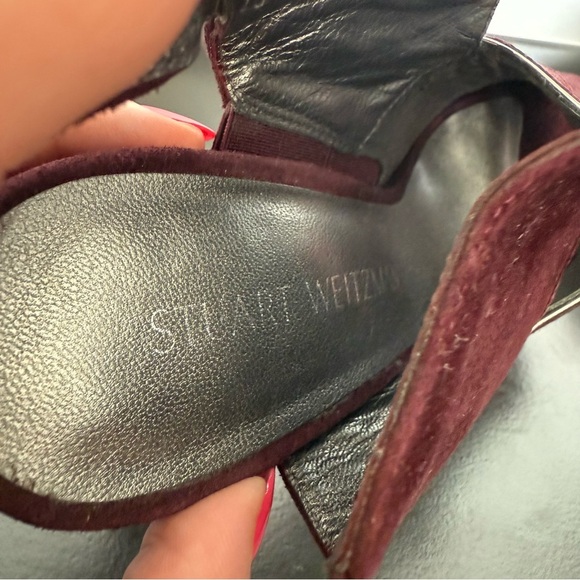 Stuart Weitzman burgundy suede Slits platform heel sandals - size 5.5 - Picture 7 of 8